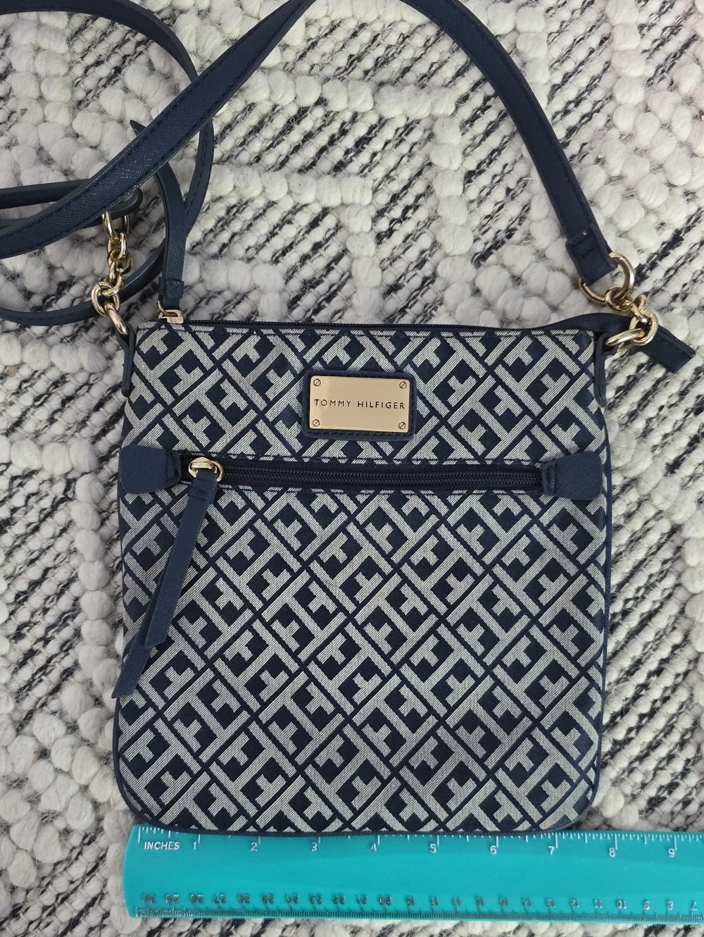 Tommy Hilfiger Navy Geometric Logo Crossbody Bag with Gold Plate